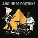 Black and white polka-dotted album cover for Angine de Poitrine vol with two musicians playing guitar and drums