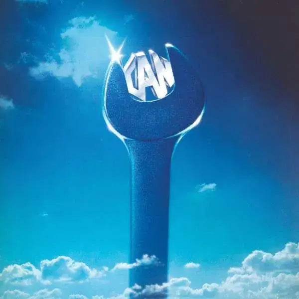 Blue wrench with embedded text.