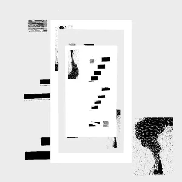 Abstract black and white layered shapes.