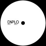 White vinyl record with black text and central hole featuring artist name diplo from diplo 3 x lp red green blue vinyl trifold sleeve
