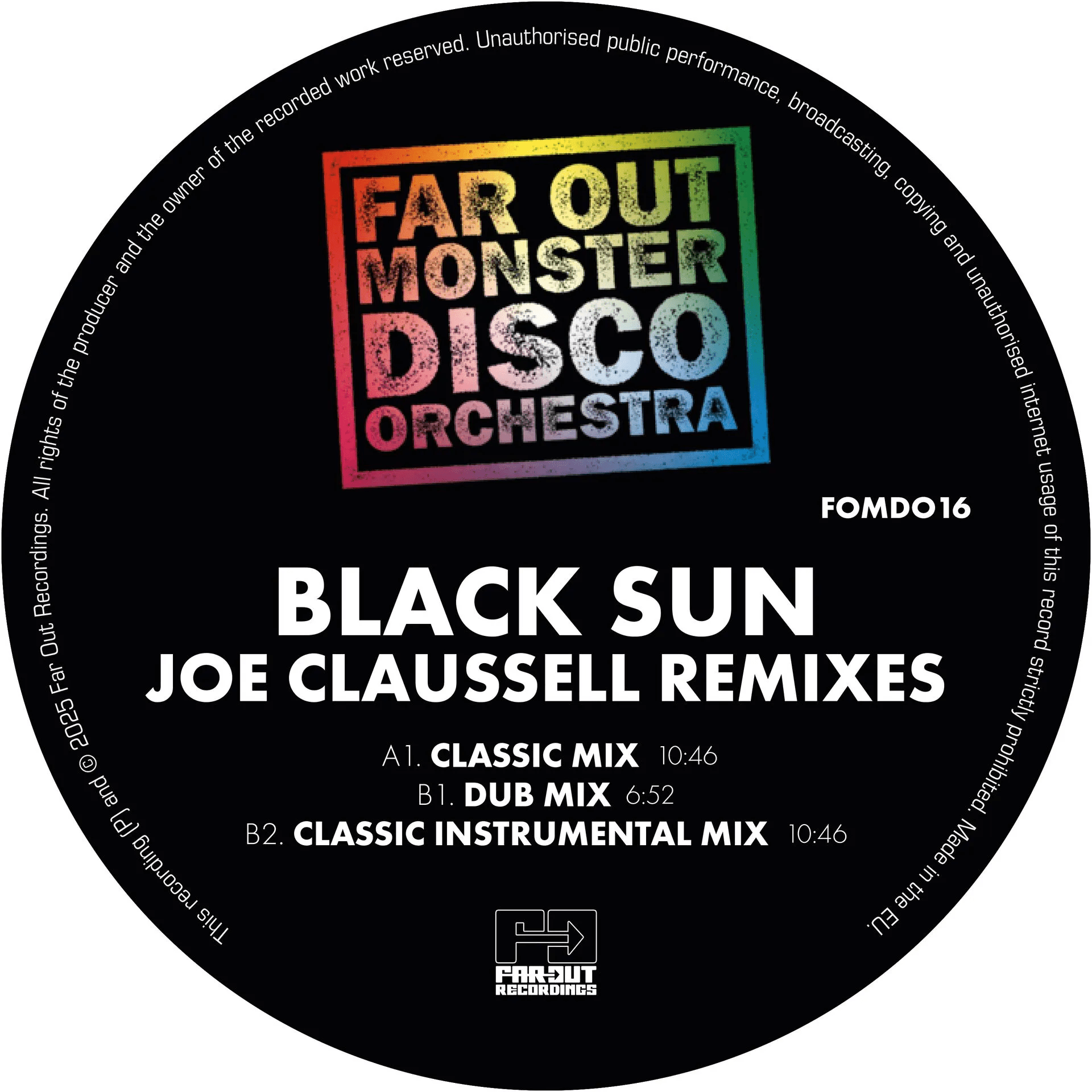 Far Out Monster Disco Orchestra - Black Sun (J.Claussell Remixes) - 33RPM