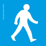White silhouette walking figure on solid blue background on limited blue vinyl britpop cult classic lp cover