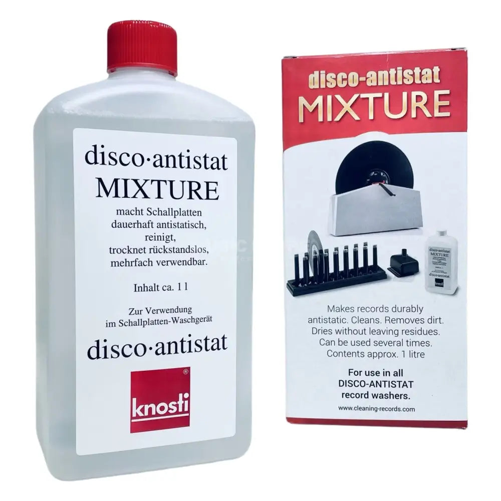 A record cleaning solution and its packaging.