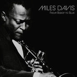 Black-and-white miles davis album cover showing him playing trumpet for 3lp solid silver and solid black set