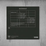 A black record album cover with white text listing song titles.