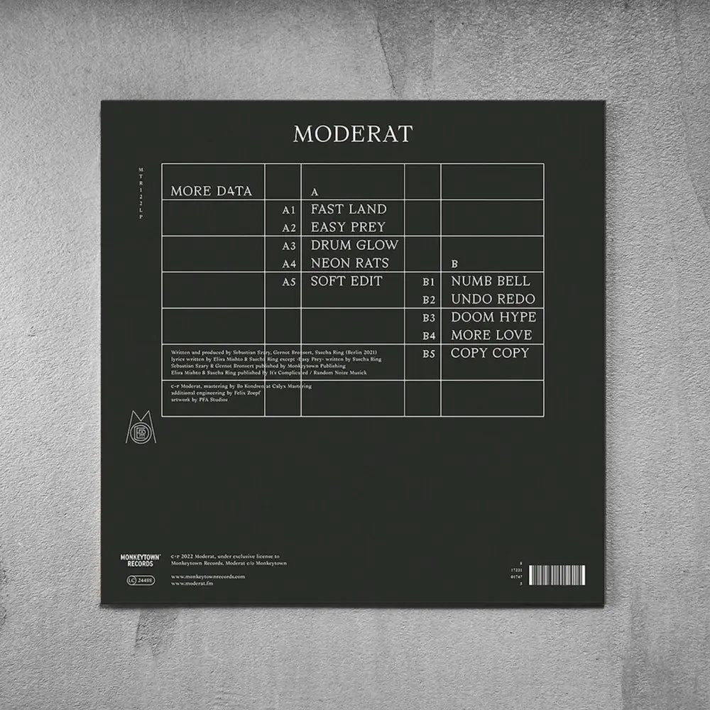 A black record album cover with white text listing song titles.