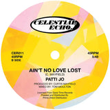 A vibrant yellow and pink geometric vinyl label for patti jo ain t no love lost tom moulton mix 45 rpm record