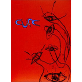 Red album cover with eye drawings.