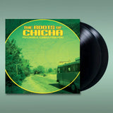 Green vinyl record album va the roots of chicha psychedelic cumbias from peru with yellow border and bus image